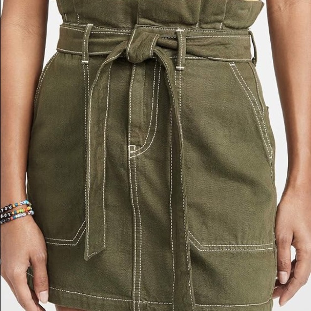 Free People Splendor in the Grass olive paper bag waist cargo skirt 4?